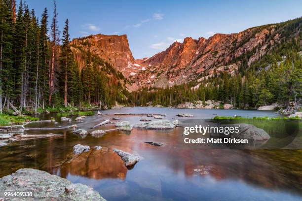 dream lake at sunrise - estes park stock pictures, royalty-free photos & images