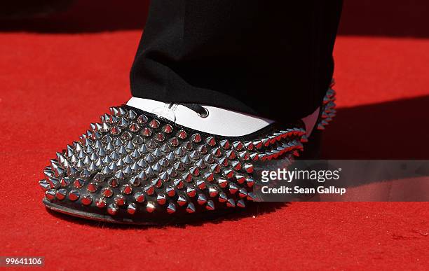 Close up of shoes worn by a model designed by Christian Louboutin at 'Le Carrosse Noir And The Loubi's Angels' presented by Christian Louboutin at...