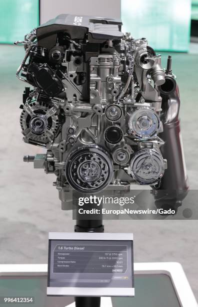 Diesel engine on display at the 2017 New York International Auto Show at Jacob K Javits Convention Center, New York City, New York, April 12, 2017.