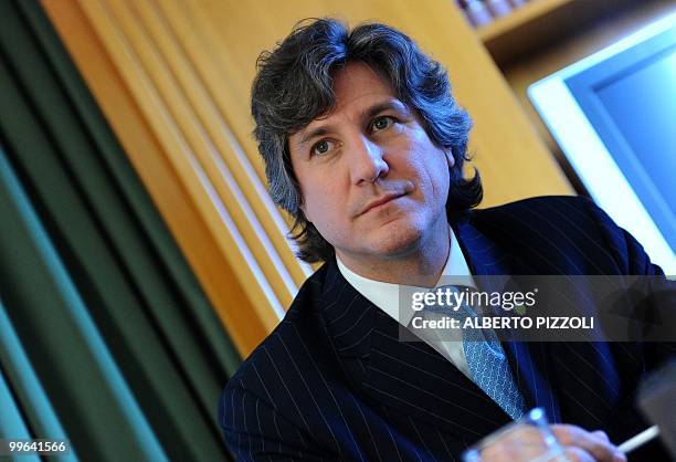 Argentine Economy Minister Amado Boudou speaks during a press conference on May 17, 2010 in Rome. Boudou is in Italy to present Argentina's Italian...