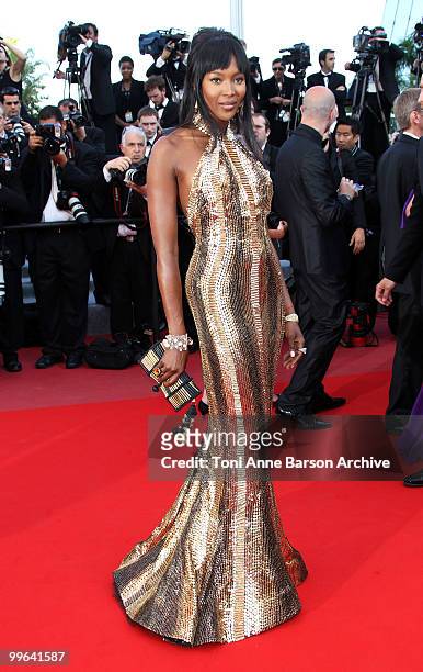 Model Naomi Campbell attends the premiere of 'Biutiful' held at the Palais des Festivals during the 63rd Annual International Cannes Film Festival on...