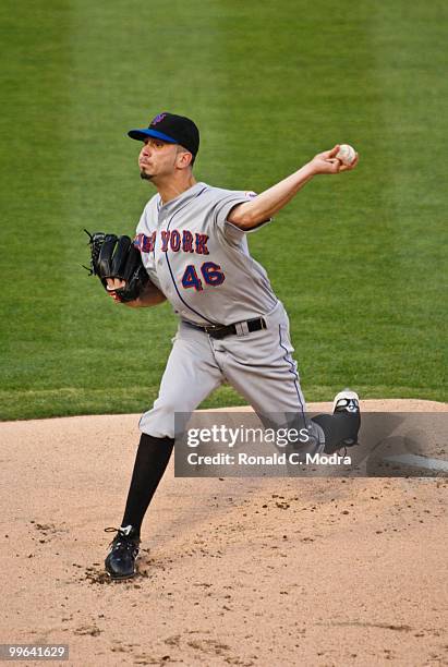 Pitcher Oliver Perez of the New York Mets pitches during a MLB game against the Florida Marlins in Sun Life Stadium on May 14, 2010 in Miami, Florida.