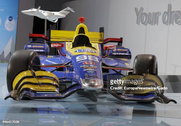 Indy car with Napa auto parts logo on display at the 2017 New York International Auto Show at Jacob K Javits Convention Center, New York City, April...