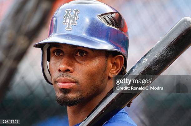 Jose Reyes of the New York Mets during batting practice before a MLB game against the Florida Marlins in Sun Life Stadium on May 14, 2010 in Miami,...