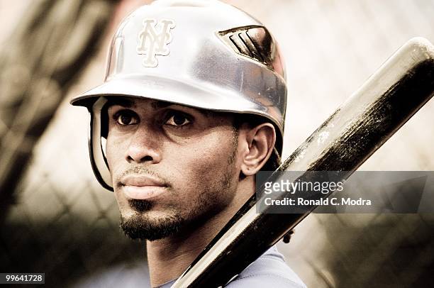 Jose Reyes of the New York Mets during batting practice before a MLB game against the Florida Marlins in Sun Life Stadium on May 14, 2010 in Miami,...