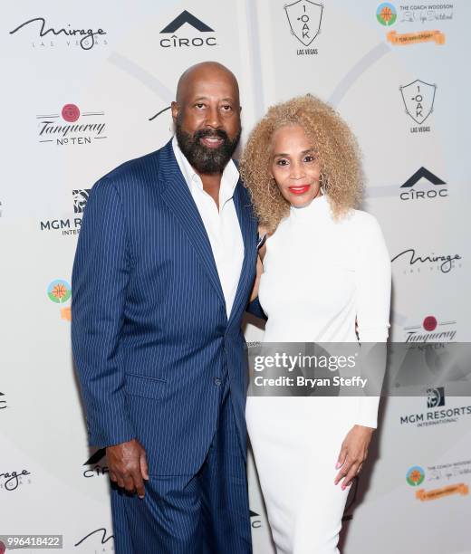 Former NBA player and coach Mike Woodson and wife Terri Woodson attend the 5th Anniversary gala for the Coach Woodson Invitational presented by MGM...