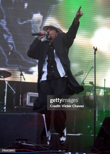 Singer Roco of La Maldita Vecindad y los Hijos del Quinto Patio peforms on stage during the concert against Arizona SB1070 "Todos Somos Arizona" at...