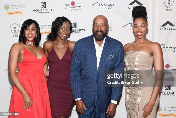 Alexis Woodson, Chloe Mann, former NBA player and coach Mike Woodson and Mariah Woodson attend the 5th Anniversary gala for the Coach Woodson...