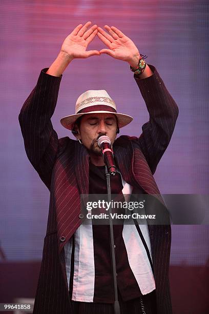 Singer Roco of La Maldita Vecindad y los Hijos del Quinto Patio peforms on stage during the concert against Arizona SB1070 "Todos Somos Arizona" at...