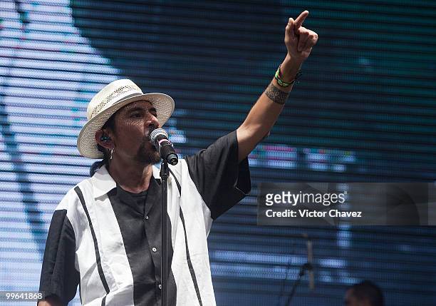 Singer Roco of La Maldita Vecindad y los Hijos del Quinto Patio peforms on stage during the concert against Arizona SB1070 "Todos Somos Arizona" at...