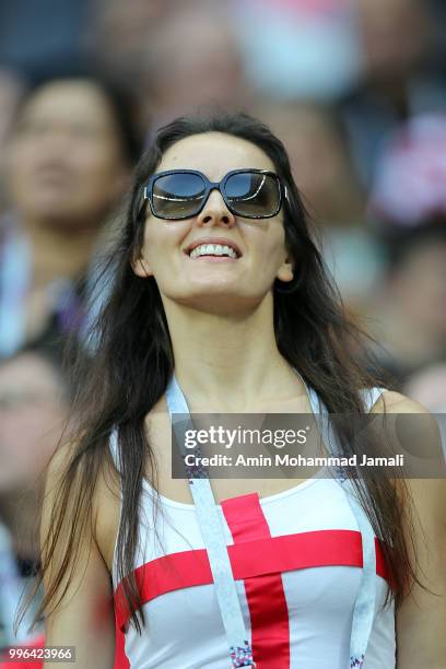 Fans of England looks on during the 2018 FIFA World Cup Russia Semi Final match between England and Croatia at Luzhniki Stadium on July 11, 2018 in...