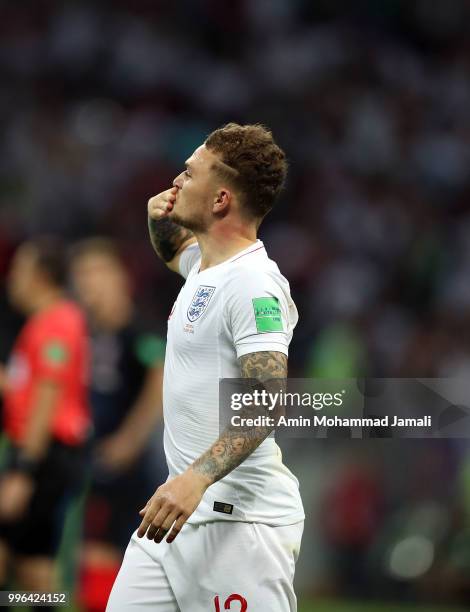 Kieran Trippier of England celebrates during the 2018 FIFA World Cup Russia Semi Final match between England and Croatia at Luzhniki Stadium on July...