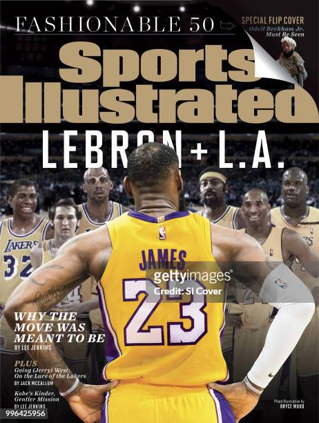 July 16, 2018 - July 23, 2018 Sports Illustrated via Getty Images Cover: Basketball: Rear view portrait photo illustration of Los Angeles Lakers...