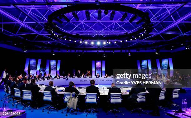 Foreign ministers attend a working dinner at the park of the Cinquantenaire during a NATO Summit in Brussels, on July 11, 2018. - NATO leaders...