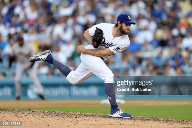 Tony Cingrani of the Los Angeles Dodgers pitches during the game against the San Francisco Giants at Dodger Stadium on Thursday, March 29, 2018 in...