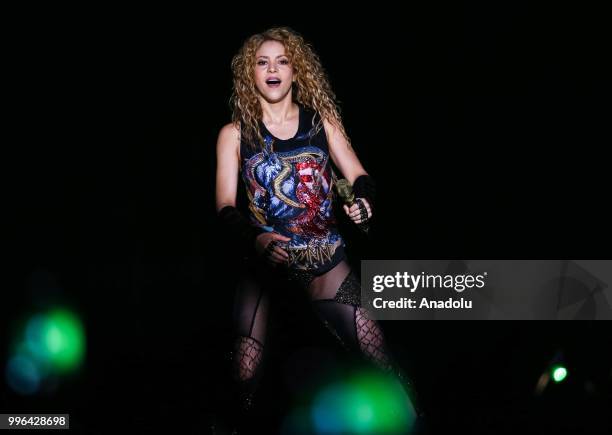 Colombian singer Shakira performs at Vodafone Park as part of her 6th world tour 'El Dorado' in Istanbul, Turkey on July 11, 2018.