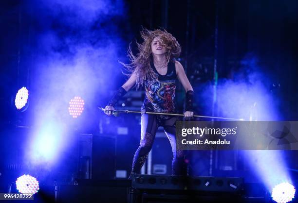 Colombian singer Shakira performs at Vodafone Park as part of her 6th world tour 'El Dorado' in Istanbul, Turkey on July 11, 2018.