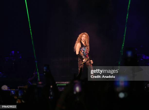 Colombian singer Shakira performs at Vodafone Park as part of her 6th world tour 'El Dorado' in Istanbul, Turkey on July 11, 2018.