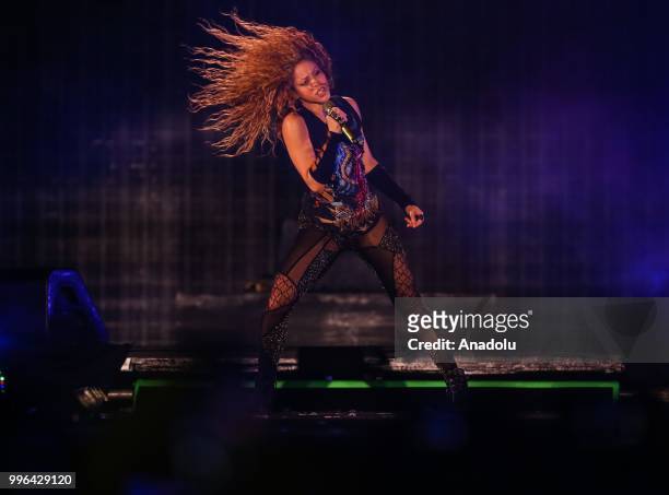 Colombian singer Shakira performs at Vodafone Park as part of her 6th world tour 'El Dorado' in Istanbul, Turkey on July 11, 2018.