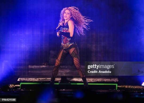 Colombian singer Shakira performs at Vodafone Park as part of her 6th world tour 'El Dorado' in Istanbul, Turkey on July 11, 2018.