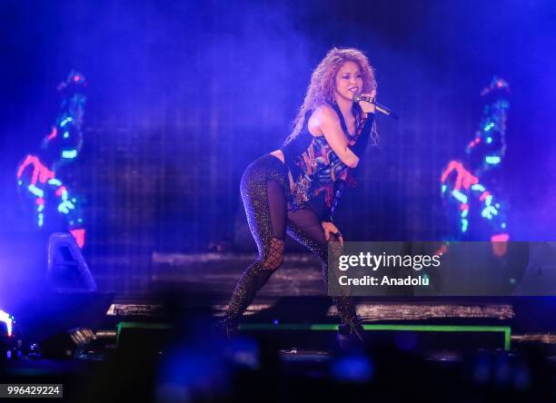 Colombian singer Shakira performs at Vodafone Park as part of her 6th world tour 'El Dorado' in Istanbul, Turkey on July 11, 2018.