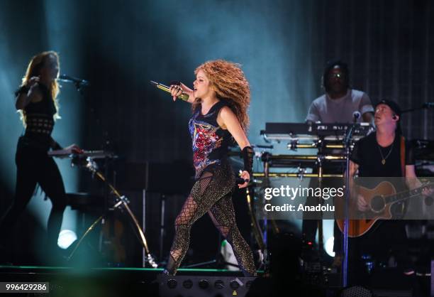 Colombian singer Shakira performs at Vodafone Park as part of her 6th world tour 'El Dorado' in Istanbul, Turkey on July 11, 2018.