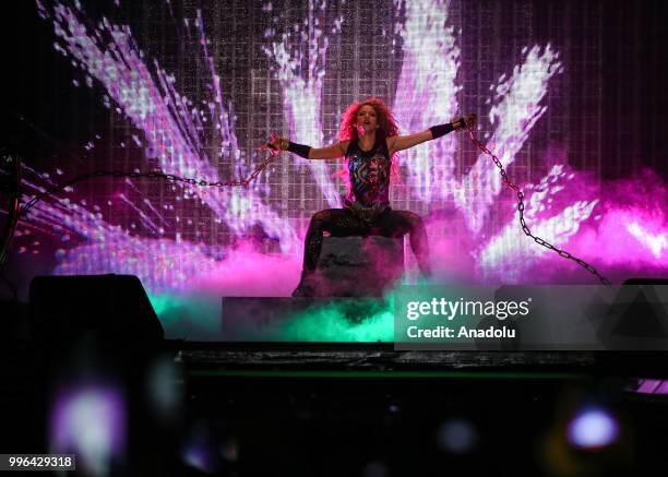 Colombian singer Shakira performs at Vodafone Park as part of her 6th world tour 'El Dorado' in Istanbul, Turkey on July 11, 2018.