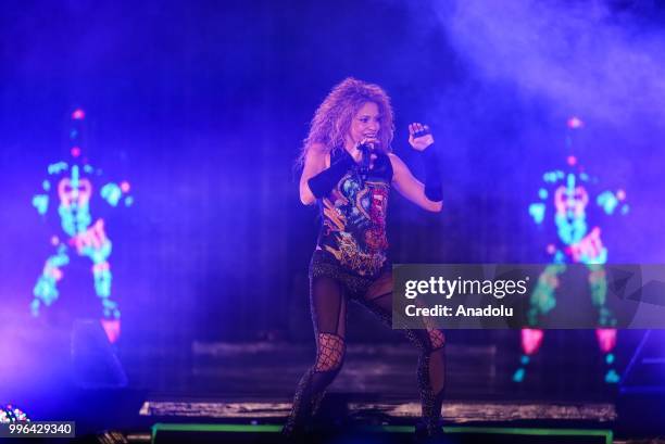 Colombian singer Shakira performs at Vodafone Park as part of her 6th world tour 'El Dorado' in Istanbul, Turkey on July 11, 2018.