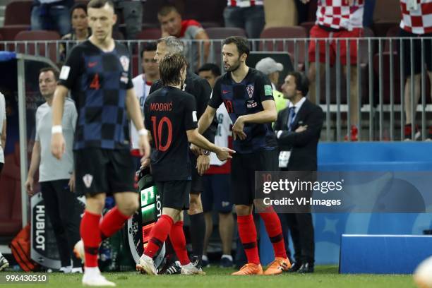 Luka Modric of Croatia, Milan Badelj of Croatia during the 2018 FIFA World Cup Russia Semi Final match between Croatia and England at the Luzhniki...