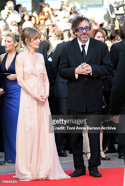 Actress Isabelle Huppert and director and president of the jury Tim Burton attend the premiere of 'Biutiful' held at the Palais des Festivals during...