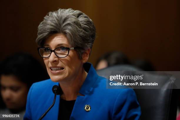 July 11: Sen. Joni Ernst speaks during a Commerce Committee hearing on paid family leave July 11, 2018 on Capitol Hill in Washington, DC. Legislators...