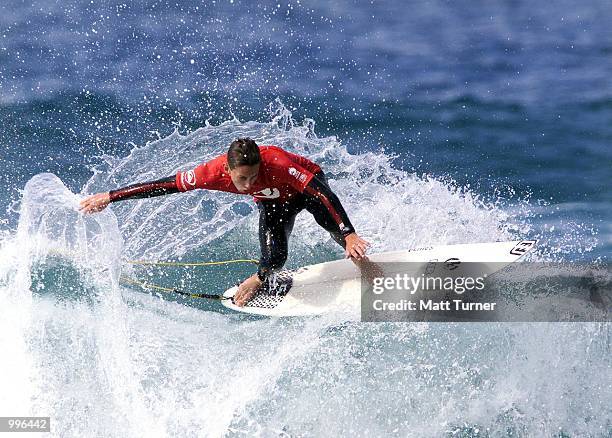 Luke Dorrington of Australia competes in the first round of the under 16 section during the Quicksilver World Grommet Surfing Titles being held at...