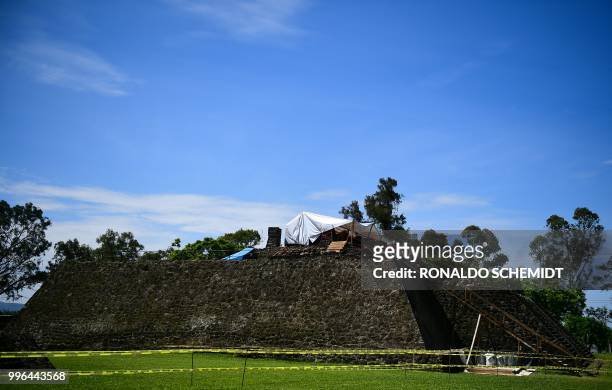 Works take place at the substructure inside the Teopanzolco pyramid in Cuernavaca, Morelos State, Mexico on July 11, 2018. After an earthquake took...