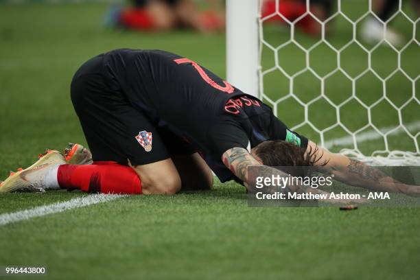 Delighted Sime Vrsaljko of Croatia after reaching the World Cup final during the 2018 FIFA World Cup Russia Semi Final match between England and...