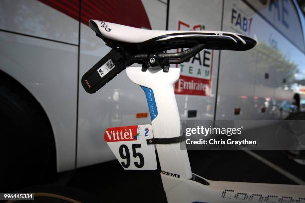 Start / Alexander Kristoff of Norway and UAE Team Emirates / Saddle / Number / Colnago Bike / Detail View / during stage five of the 105th Tour de...