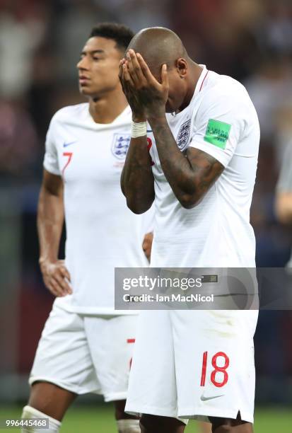 Ashley Young of England is seen at full time during the 2018 FIFA World Cup Russia Semi Final match between England and Croatia at Luzhniki Stadium...