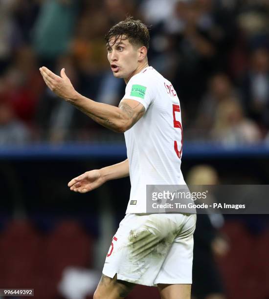 England's John Stones reacts after his side concede during extras time during the FIFA World Cup, Semi Final match at the Luzhniki Stadium, Moscow.