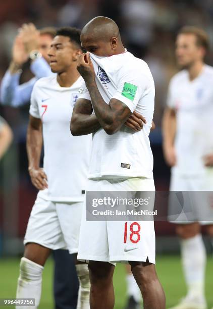 Ashley Young of England is seen at full time during the 2018 FIFA World Cup Russia Semi Final match between England and Croatia at Luzhniki Stadium...