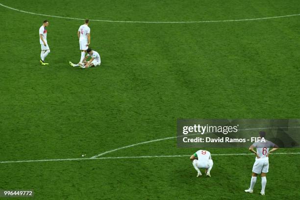 Players of England show their dejection following the 2018 FIFA World Cup Russia Semi Final match between England and Croatia at Luzhniki Stadium on...