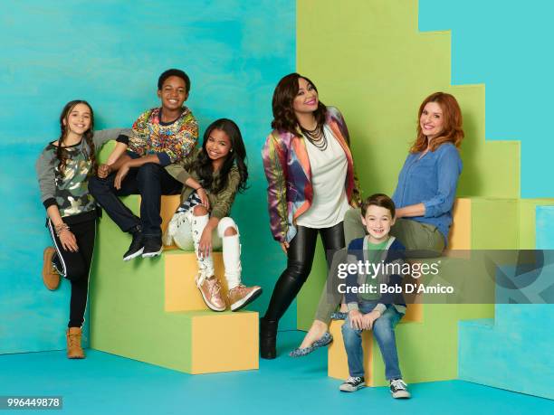 Disney Channel's "Raven's Home" stars Sky Katz as Tess, Issac Ryan Brown as Booker, Navia Robinson as Nia, Raven-Symone as Raven Baxter, Jason...