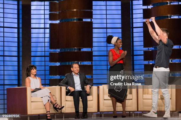 Joel McHale, Sasheer Zamata, Constance Zimmer and Paul Reubens make up the celebrity panel on "To Tell the Truth," Episode 304, airing SUNDAY, JULY...