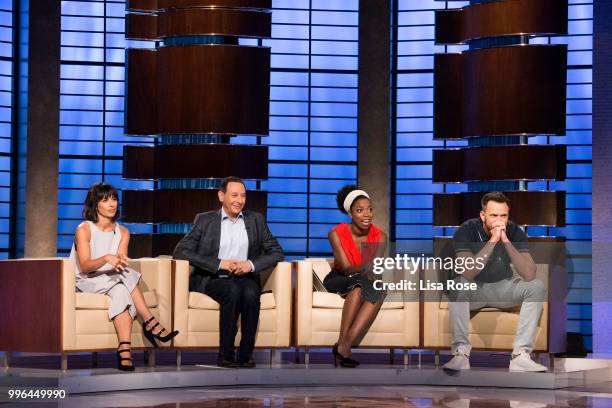 Joel McHale, Sasheer Zamata, Constance Zimmer and Paul Reubens make up the celebrity panel on "To Tell the Truth," Episode 304, airing SUNDAY, JULY...