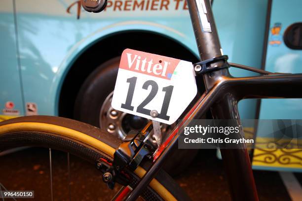 Start / Jakob Fuglsang of Denmark and Astana Pro Team / Number / Argon Bike / Detail View / during stage five of the 105th Tour de France 2018, a...