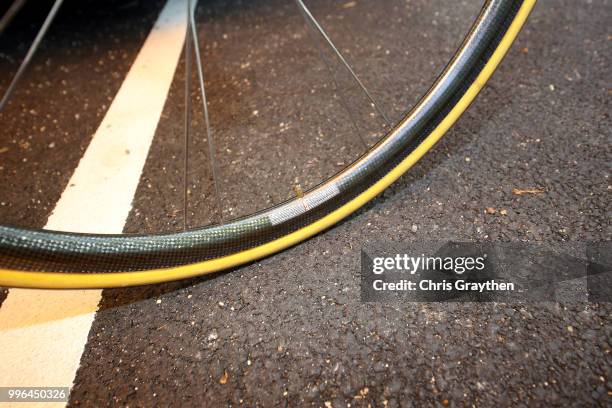 Start / Jakob Fuglsang of Denmark and Astana Pro Team / Rim / Tire / Valve stem / Wheel / Argon Bike / Detail View / during stage five of the 105th...