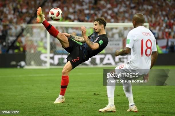 Sime Vrsaljko of Croatia controls the ball during the 2018 FIFA World Cup Russia Semi Final match between England and Croatia at Luzhniki Stadium on...