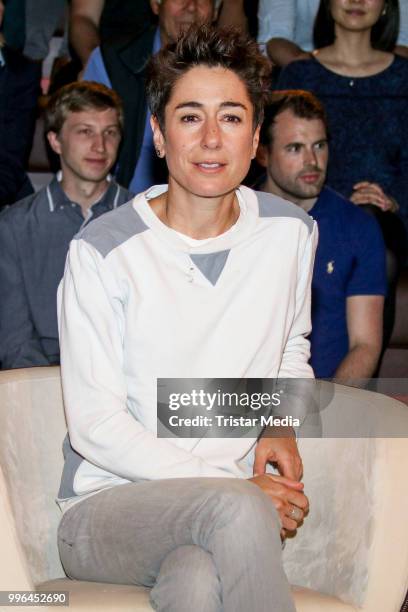 German presenter Dunja Hayali during the 'Markus Lanz' TV show on July 11, 2018 in Hamburg, Germany.