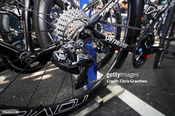 Start / Julian Alaphilippe of France and Team Quick-Step Floors / Durance Derailleur Pulley / Cassete / Chain / Specialized S-WORKS Bike / Detail...