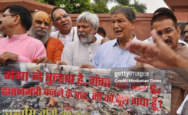 Former Chief Minister of Uttarakhand Harish Rawat with Rajendra Singh during a peace protest against Central Government on the issue of the river...