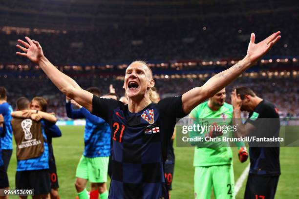 Domagoj Vida of Croatia celebrates after the 2018 FIFA World Cup Russia Semi Final match between England and Croatia at Luzhniki Stadium on July 11,...