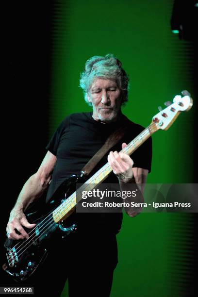 English musician and author Roger Waters performs on stage a concert of his tour "Us + Them" during Lucca Summer Festival at Prato delle Mura on July...